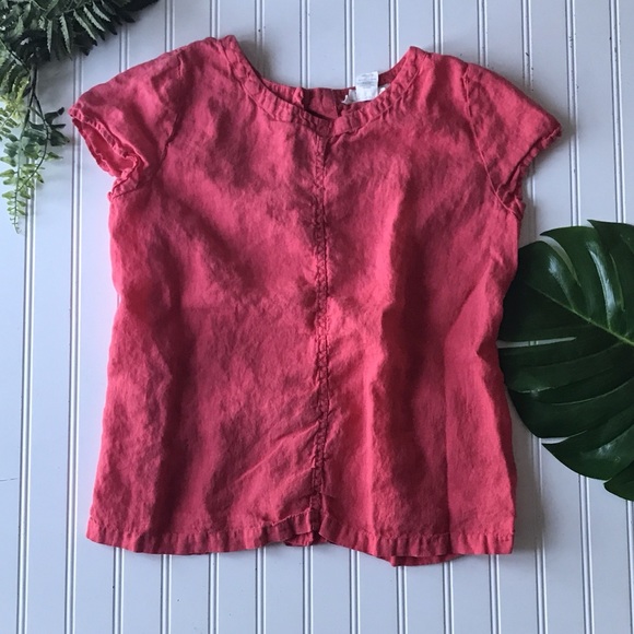 C&C California Tops - Linen button up back top salmon pink red